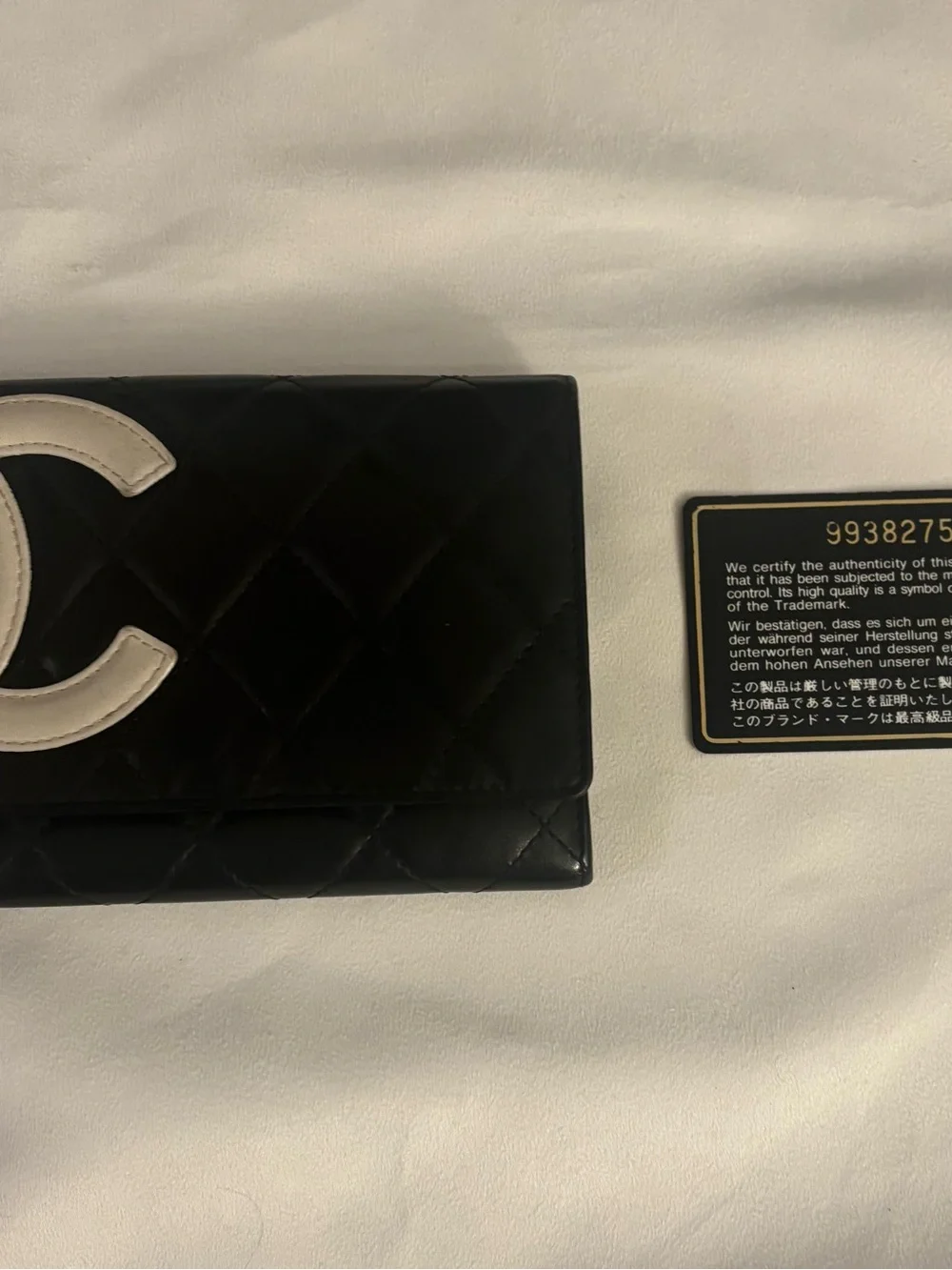CHANEL Black Vintage Cambon Quilted Leather Wallet White CC and Pink Interior